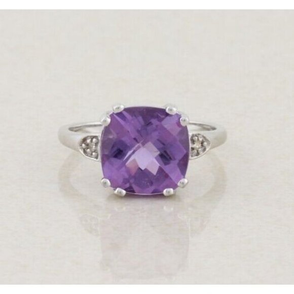 10k White Gold Natural Amethyst and Diamond Ring Size 7 - Picture 1 of 9